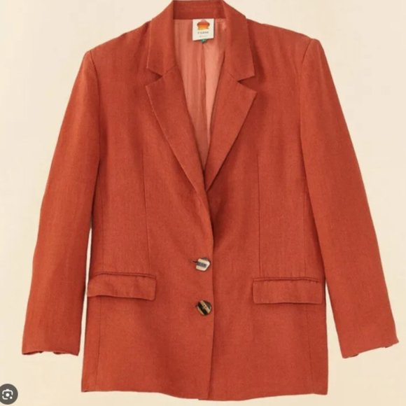 NWOT Farm Rio 100% Linen Burnt Orange Lightweight Oversized Blazer M - Picture 2 of 8
